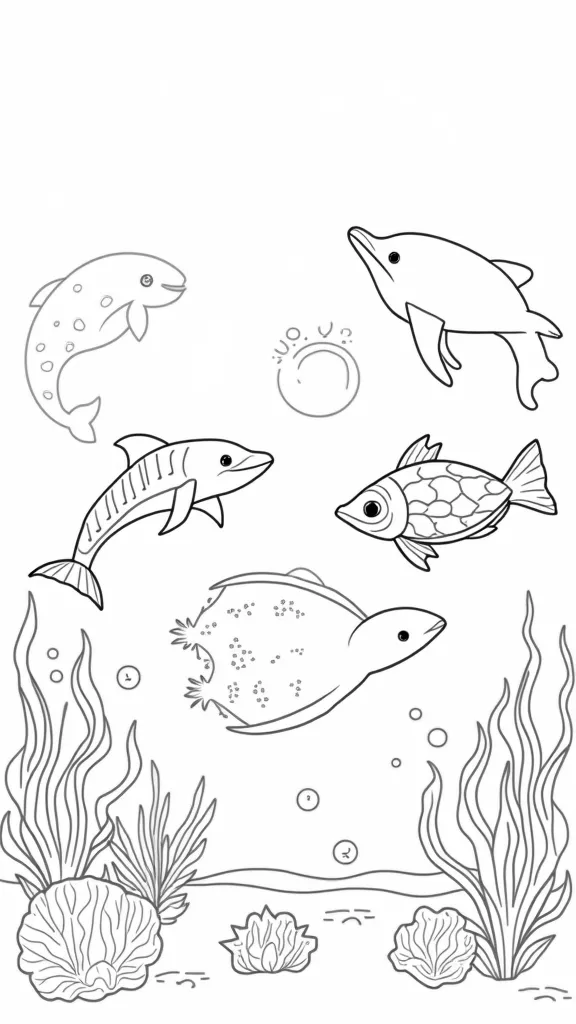 Página para colorear de animales de mar